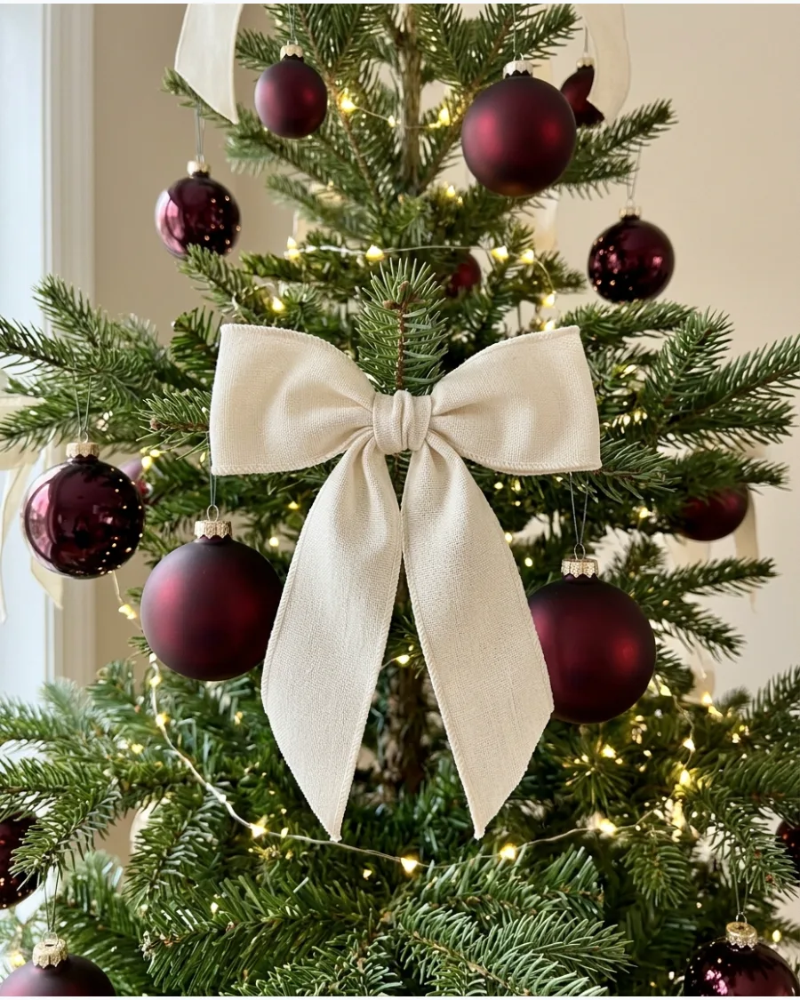 7. Burgundy and Cream Christmas Tree