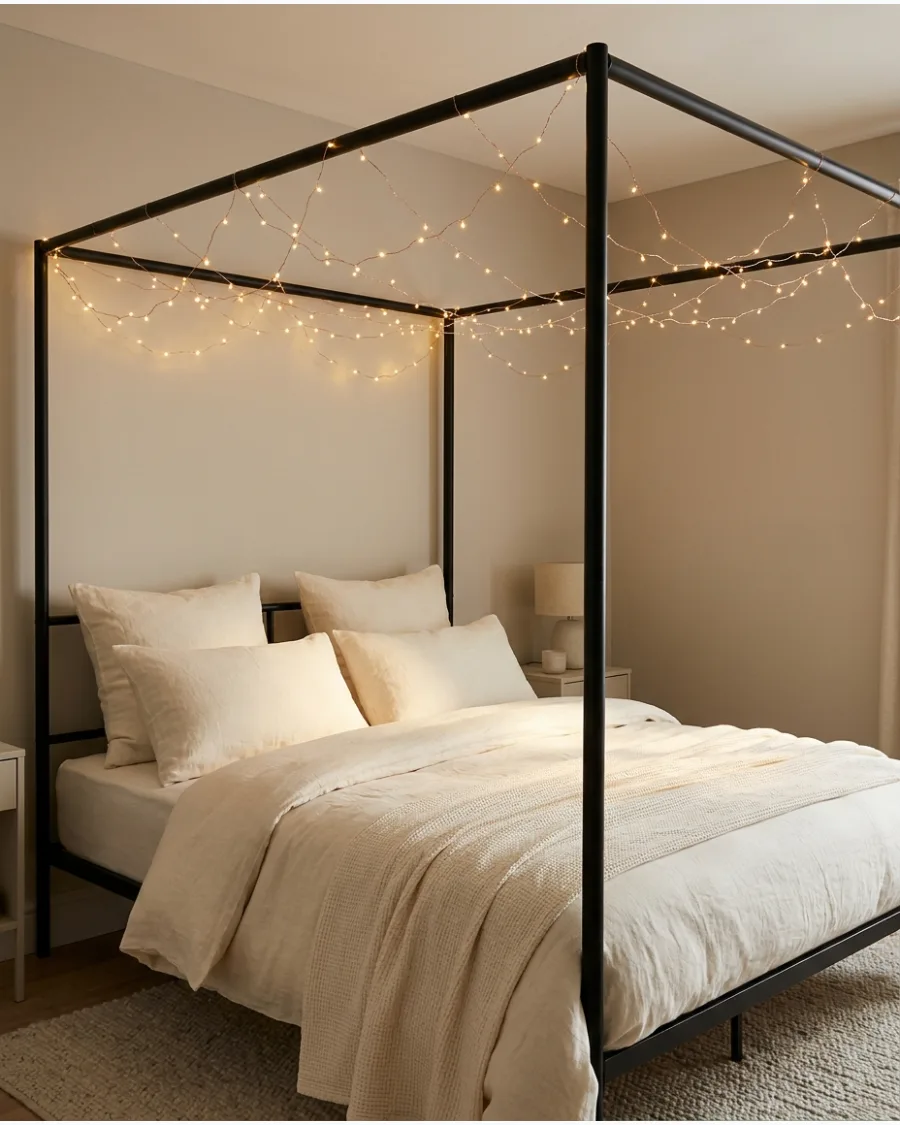17. Fairy Light Canopy Christmas Bedroom