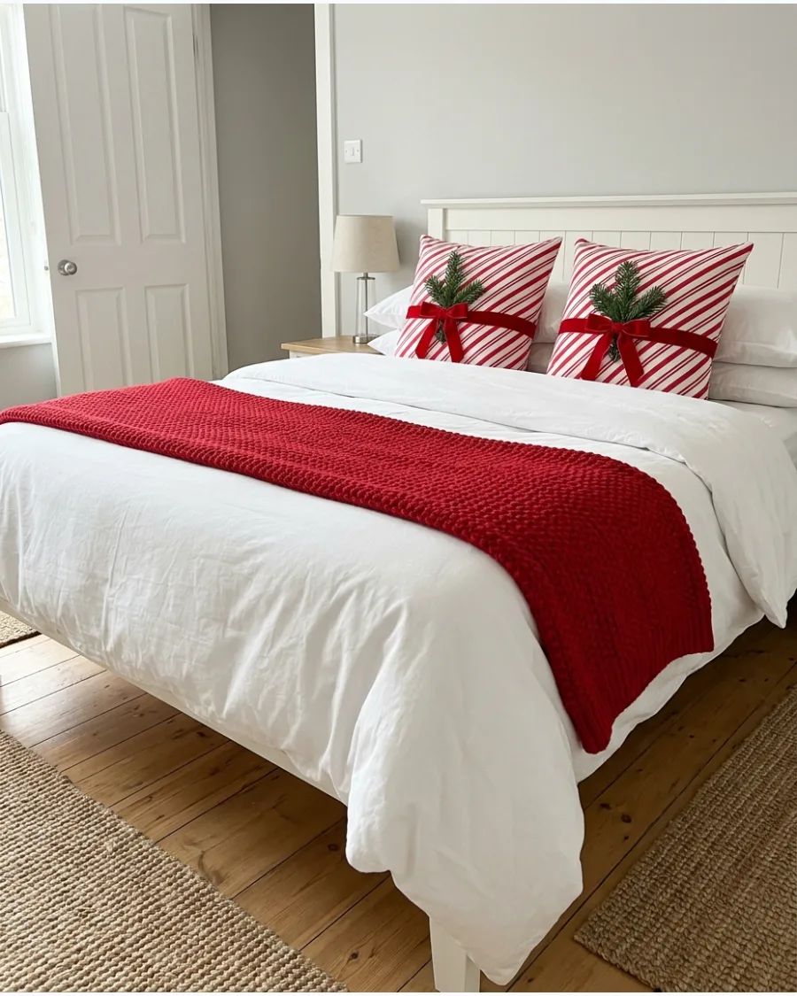 21. Red and White Christmas Bedroom