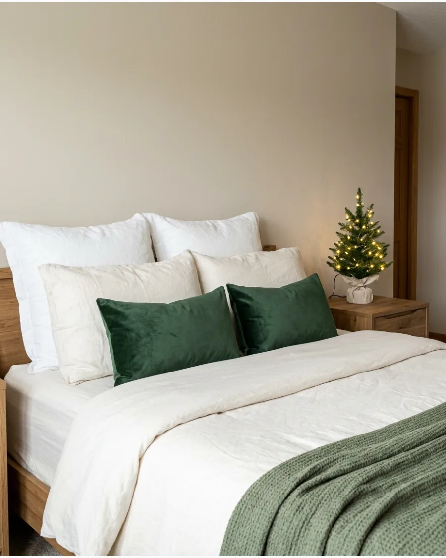 22. Green and White Christmas Bedroom
