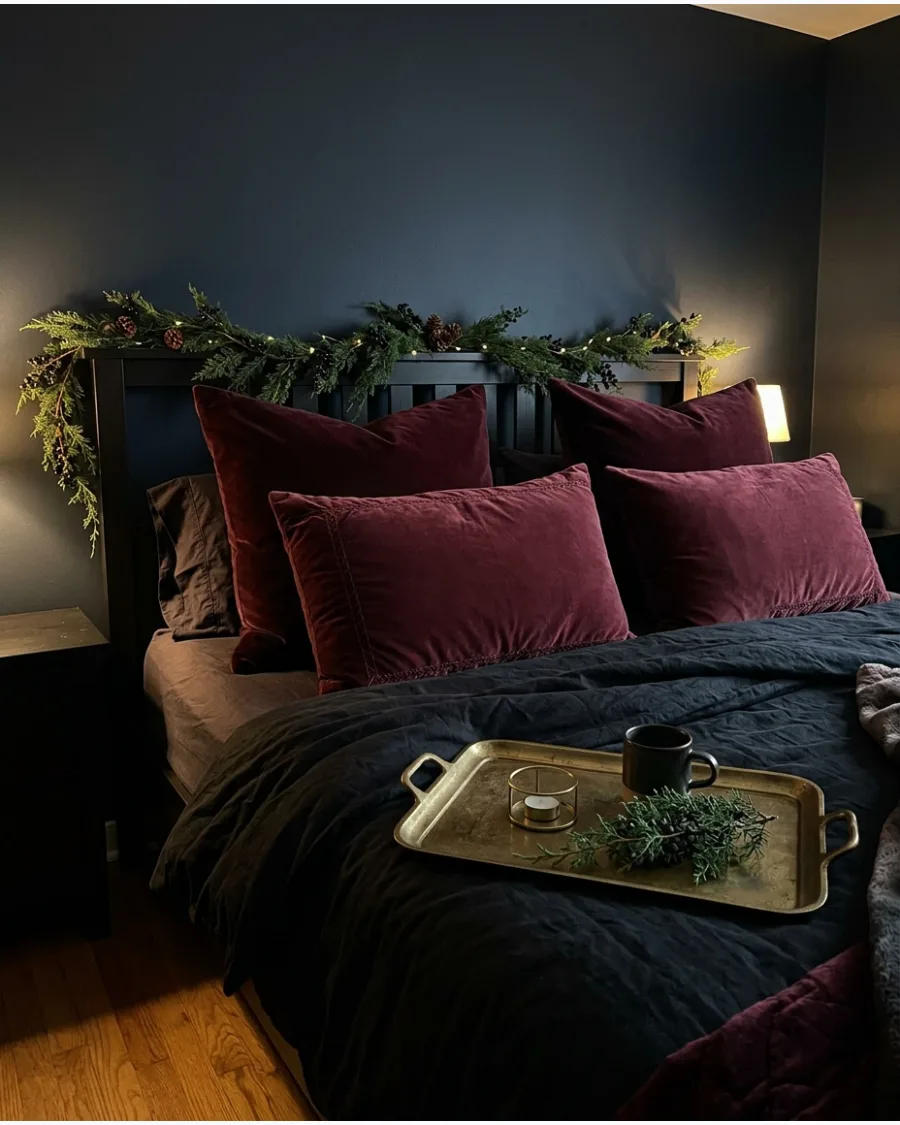 25. Burgundy and Gold Christmas Bedroom