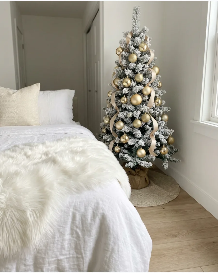 26. White and Gold Glam Christmas Bedroom