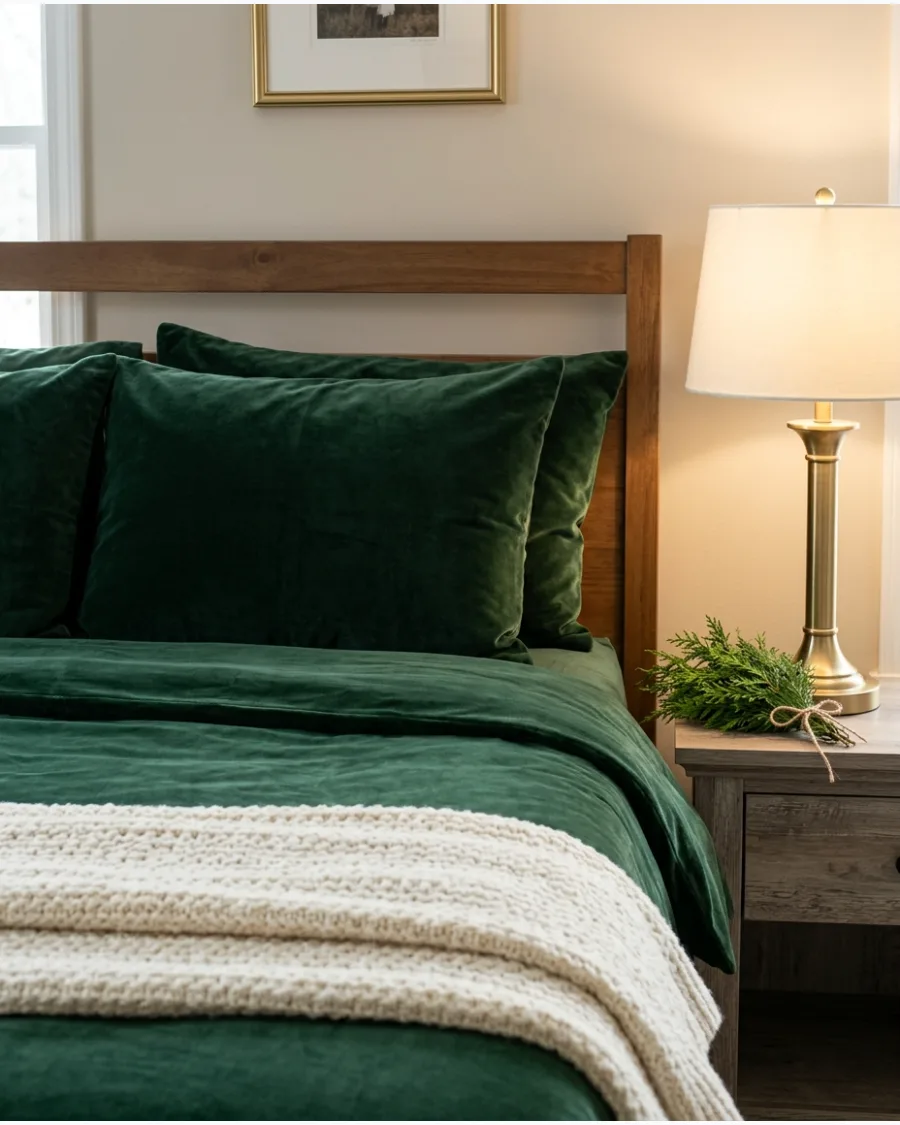 28. Forest Green and Brass Christmas Bedroom