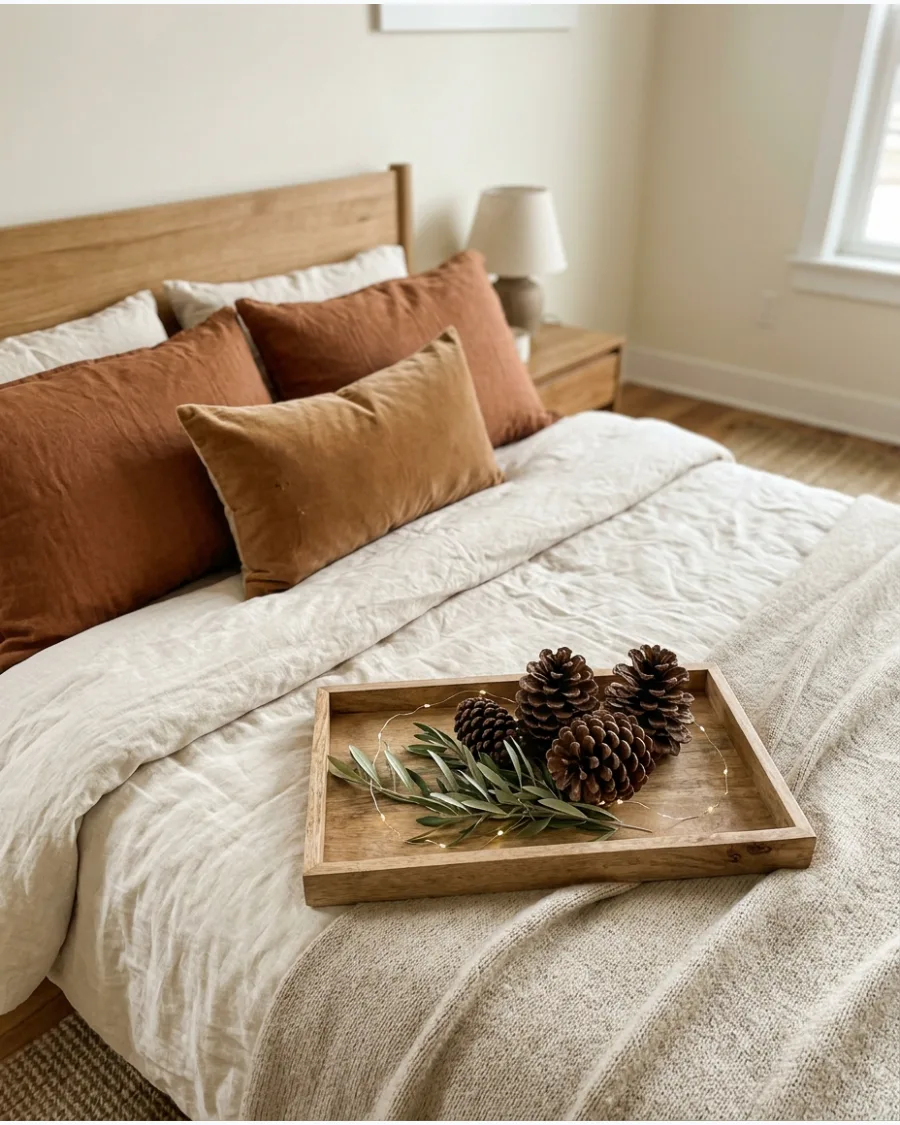 29. Earth-Tone Christmas Bedroom