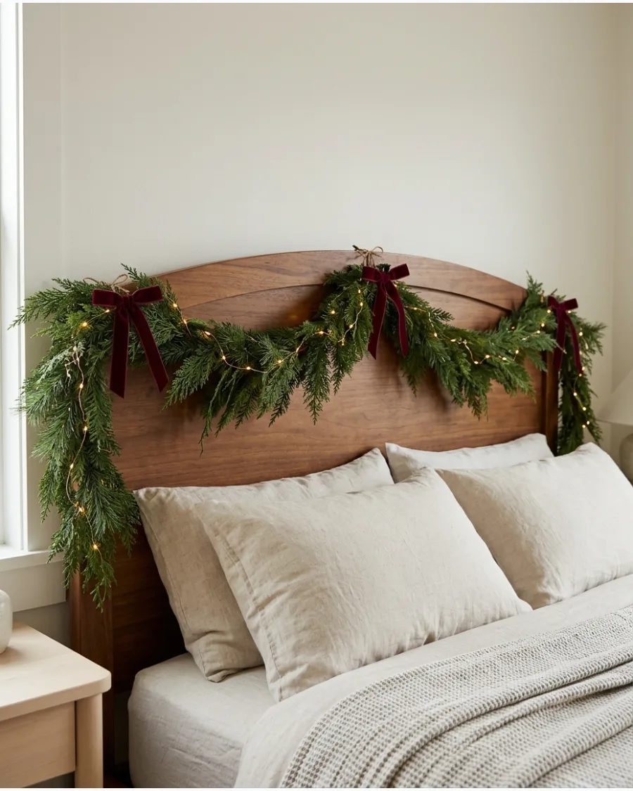 3. Evergreen Garland Christmas Headboard