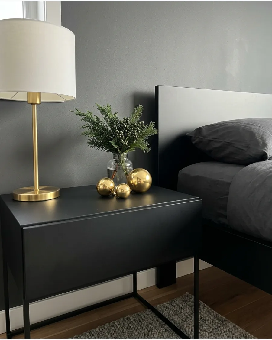 30. Black and Gold Modern Christmas Bedroom