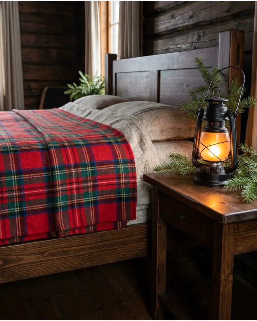 37. Rustic Cabin Christmas Bedroom