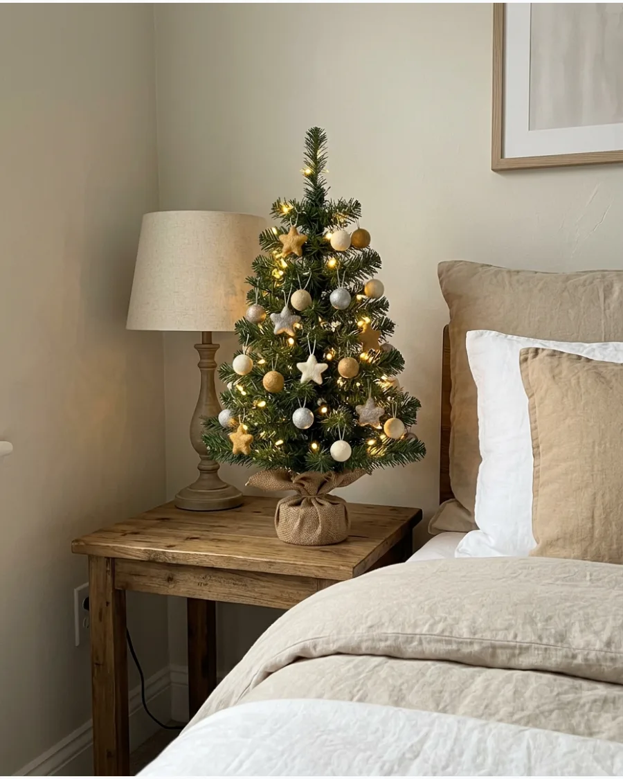 4. Mini Christmas Tree Beside the Bed