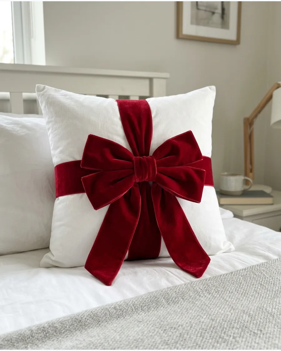 45. Christmas Bed With Bow Pillows