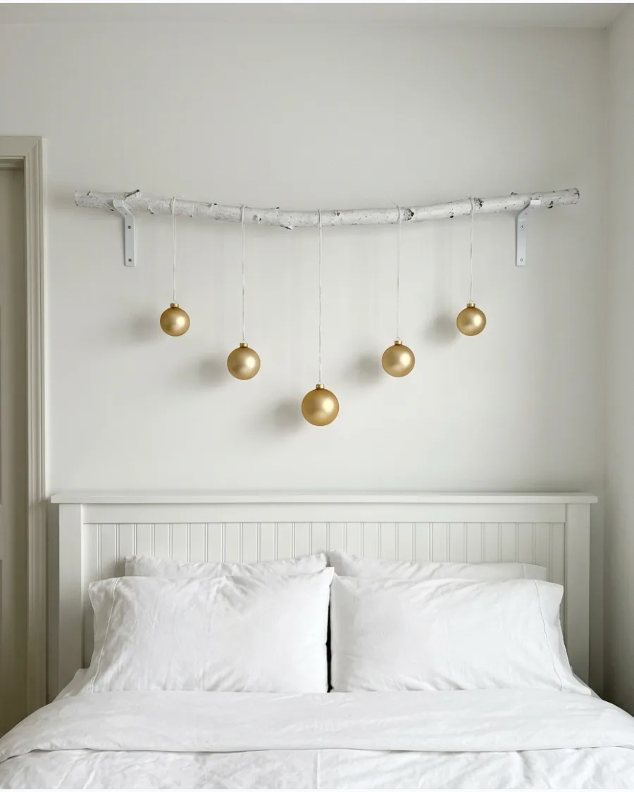 48. Hanging Christmas Ornaments Above the Bed