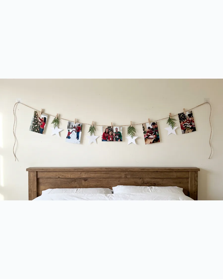 51. Christmas Photo String Above the Bed