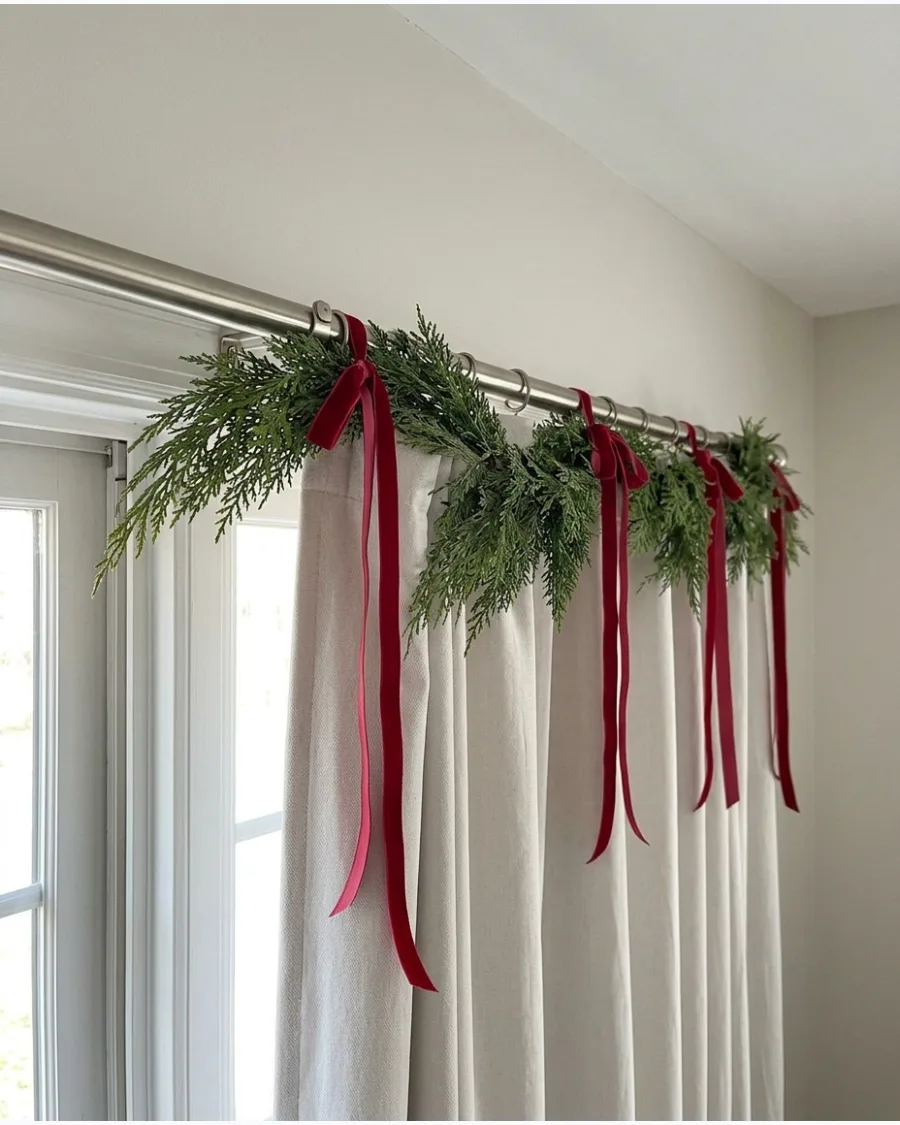 54. Christmas Garland Along the Curtain Rod