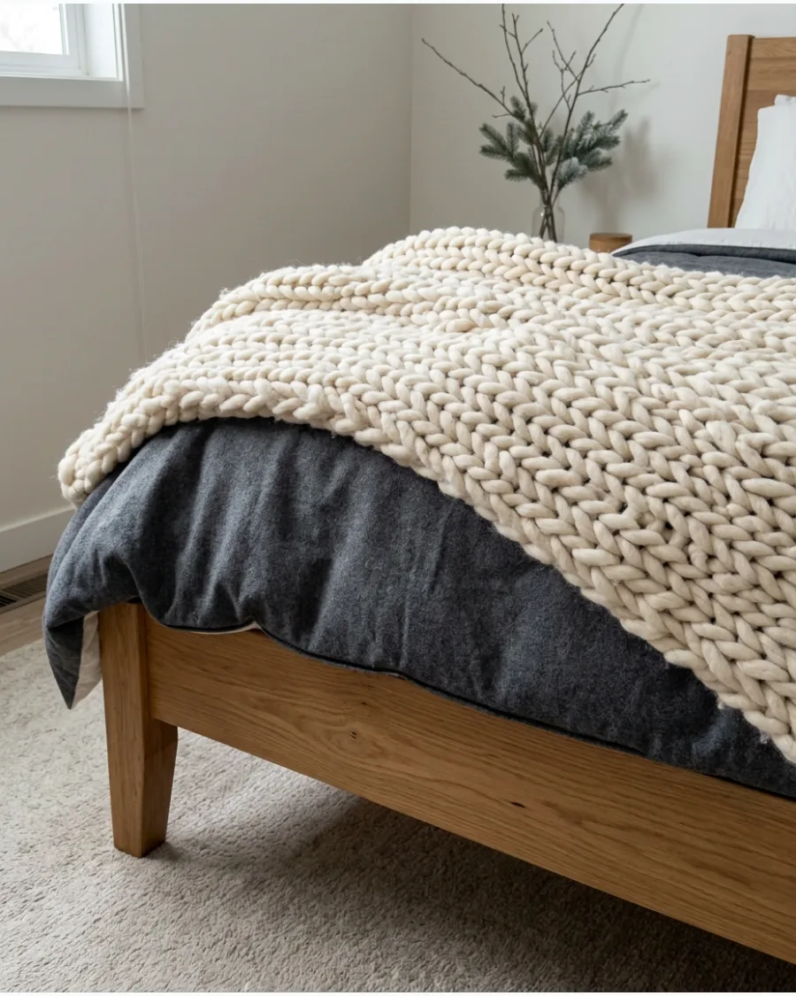 6. Chunky Knit Christmas Bedroom