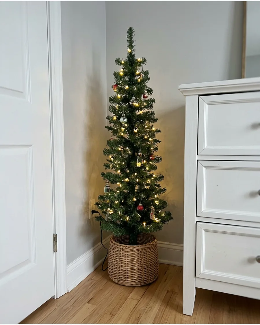 61. Slim Christmas Tree for a Small Bedroom