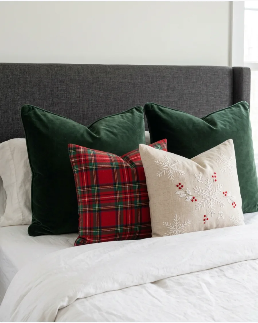 7. Christmas Throw Pillow Bedroom Makeover