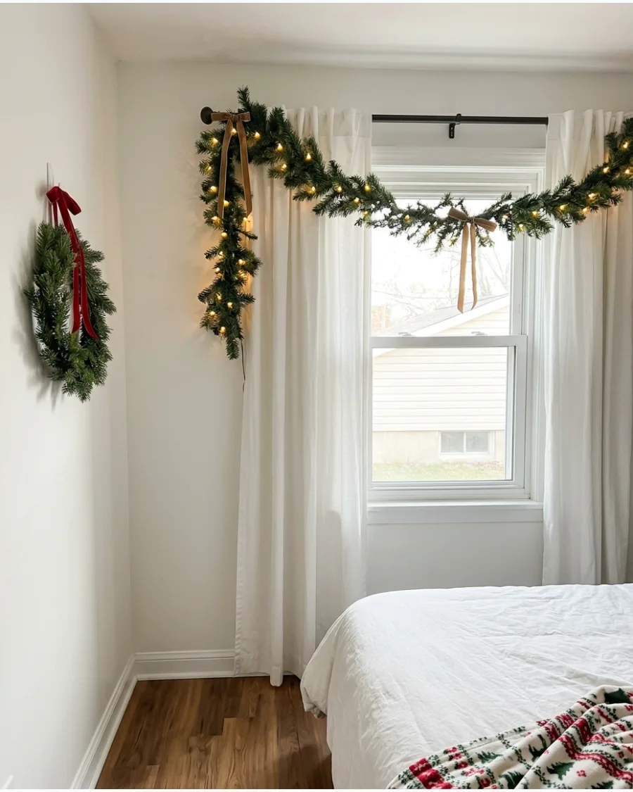 76. Small Christmas Bedroom With Vertical Decor