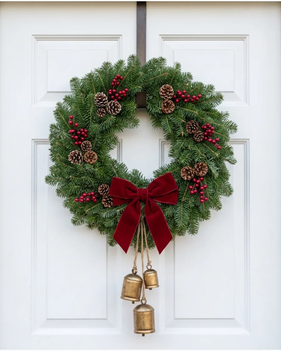 2. Christmas Wreath With Hanging Brass Bells