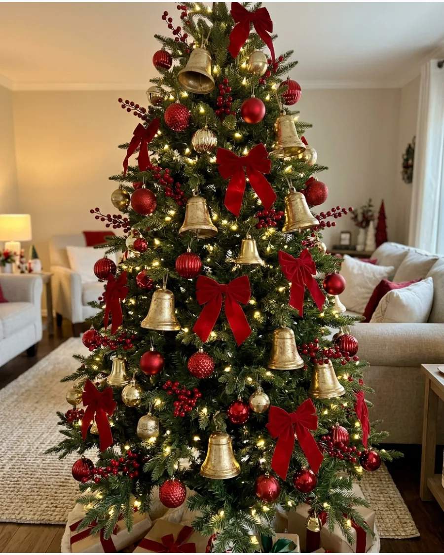 20. Red and Gold Bell Christmas Tree