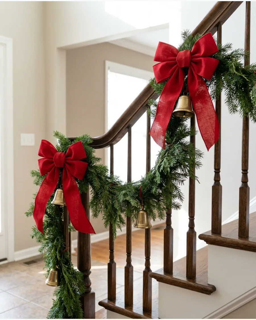 27. Christmas Staircase Garland With Bells