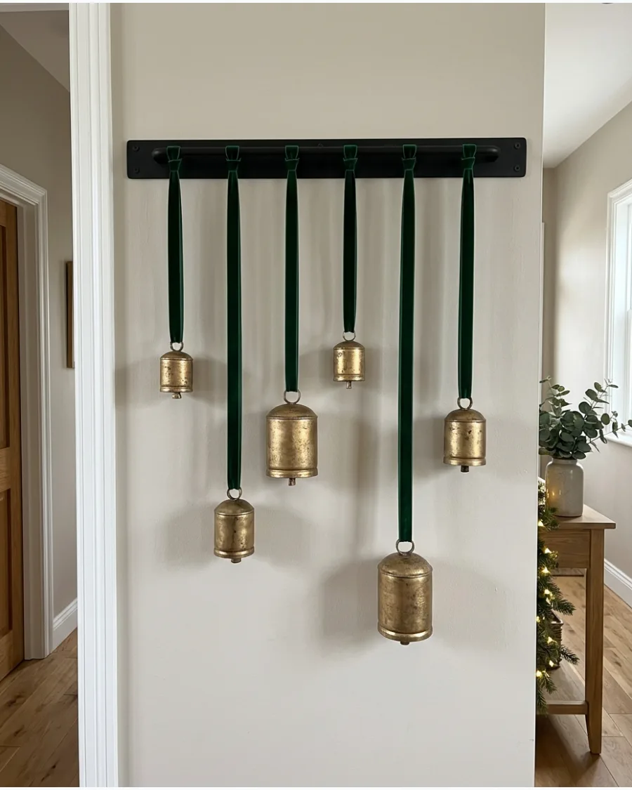 29. Christmas Bells Hanging From a Wall Rail