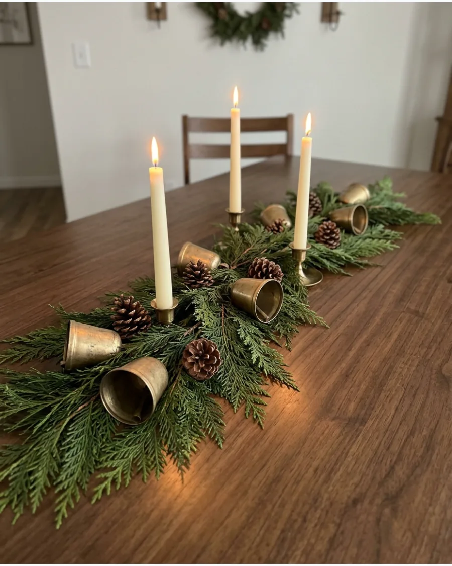 33. Christmas Table Centerpiece With Brass Bells