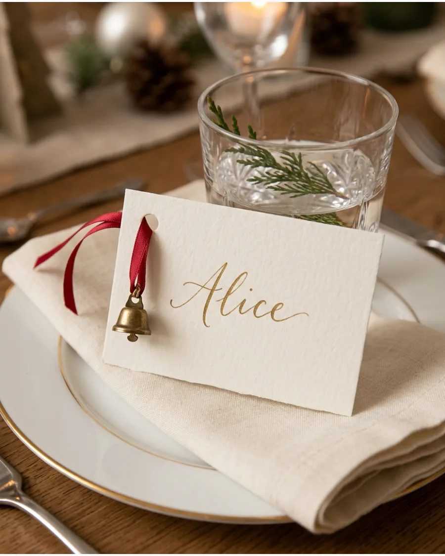 35. Christmas Place Cards With Tiny Bells