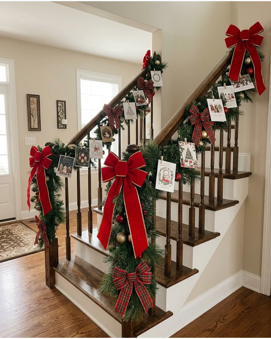 15. Staircase Garland Christmas Card Display