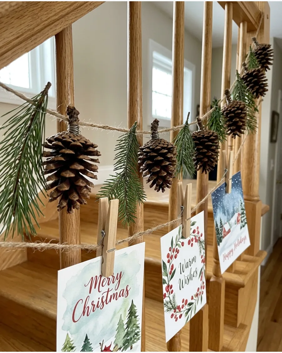 18. Pinecone Christmas Card Garland
