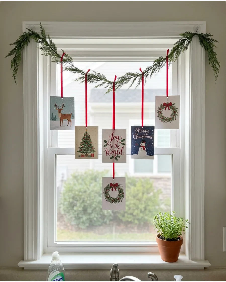 20. Kitchen Window Greenery Card Display