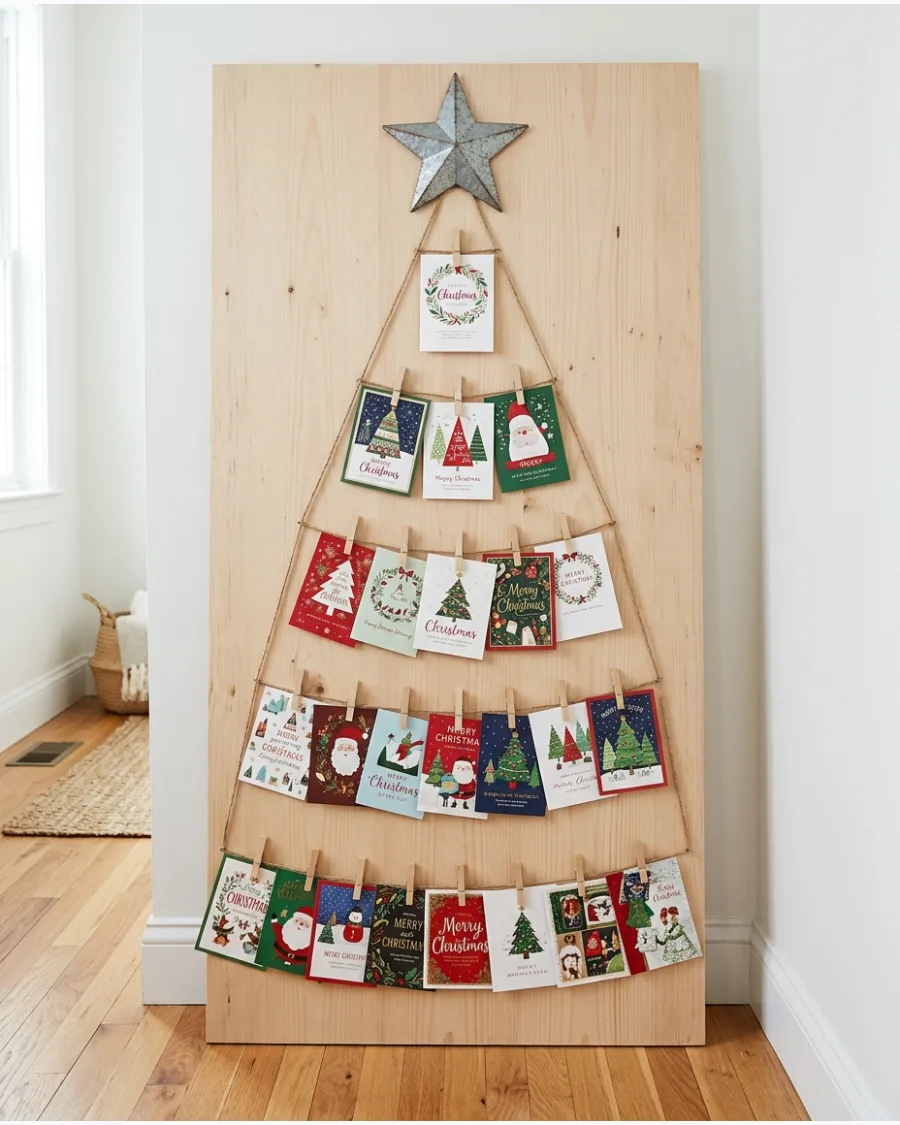 21. Christmas Card Tree on a Wooden Board