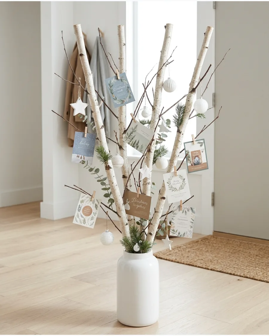 28. Birch Branch Christmas Card Display