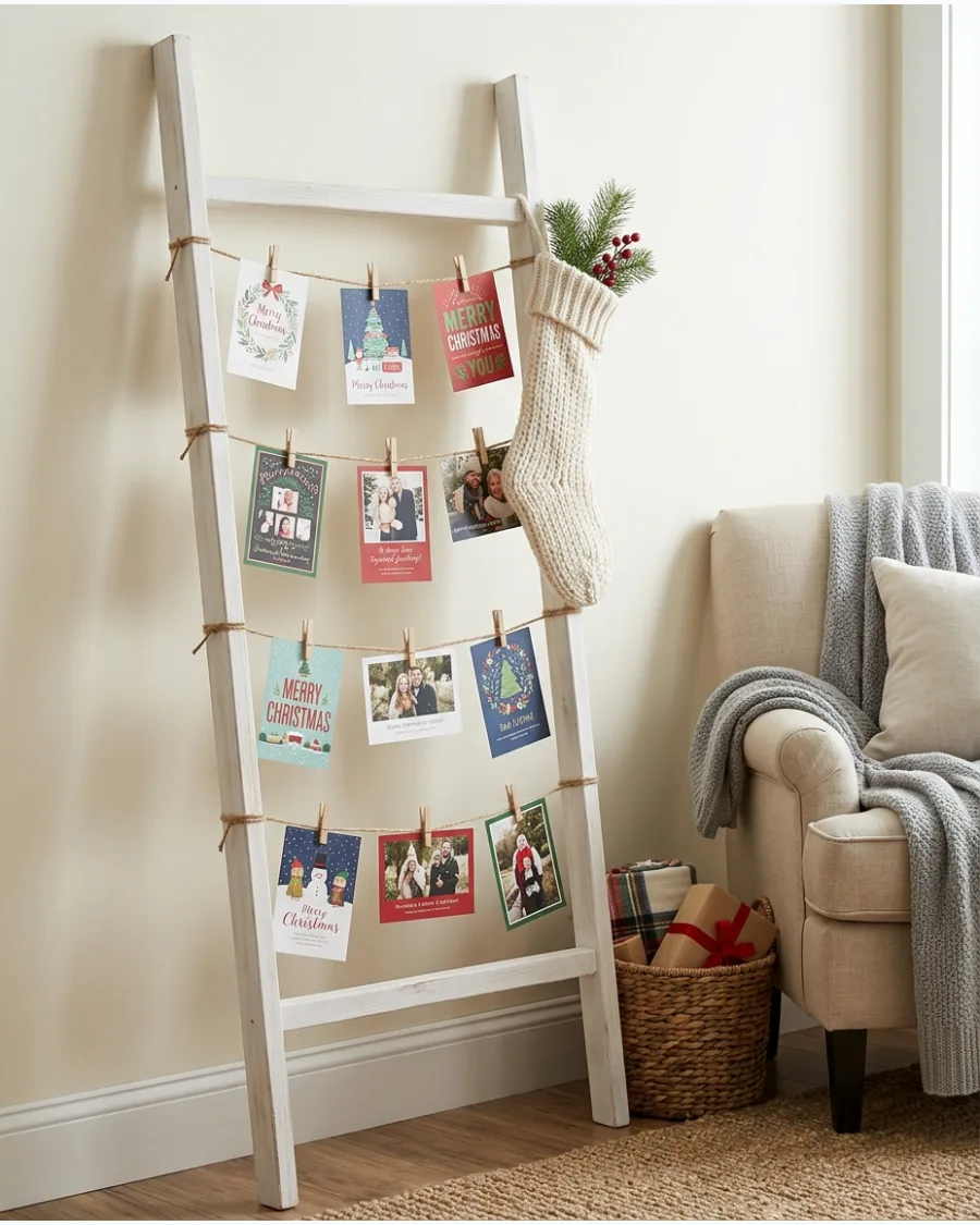 36. Farmhouse Christmas Card Ladder