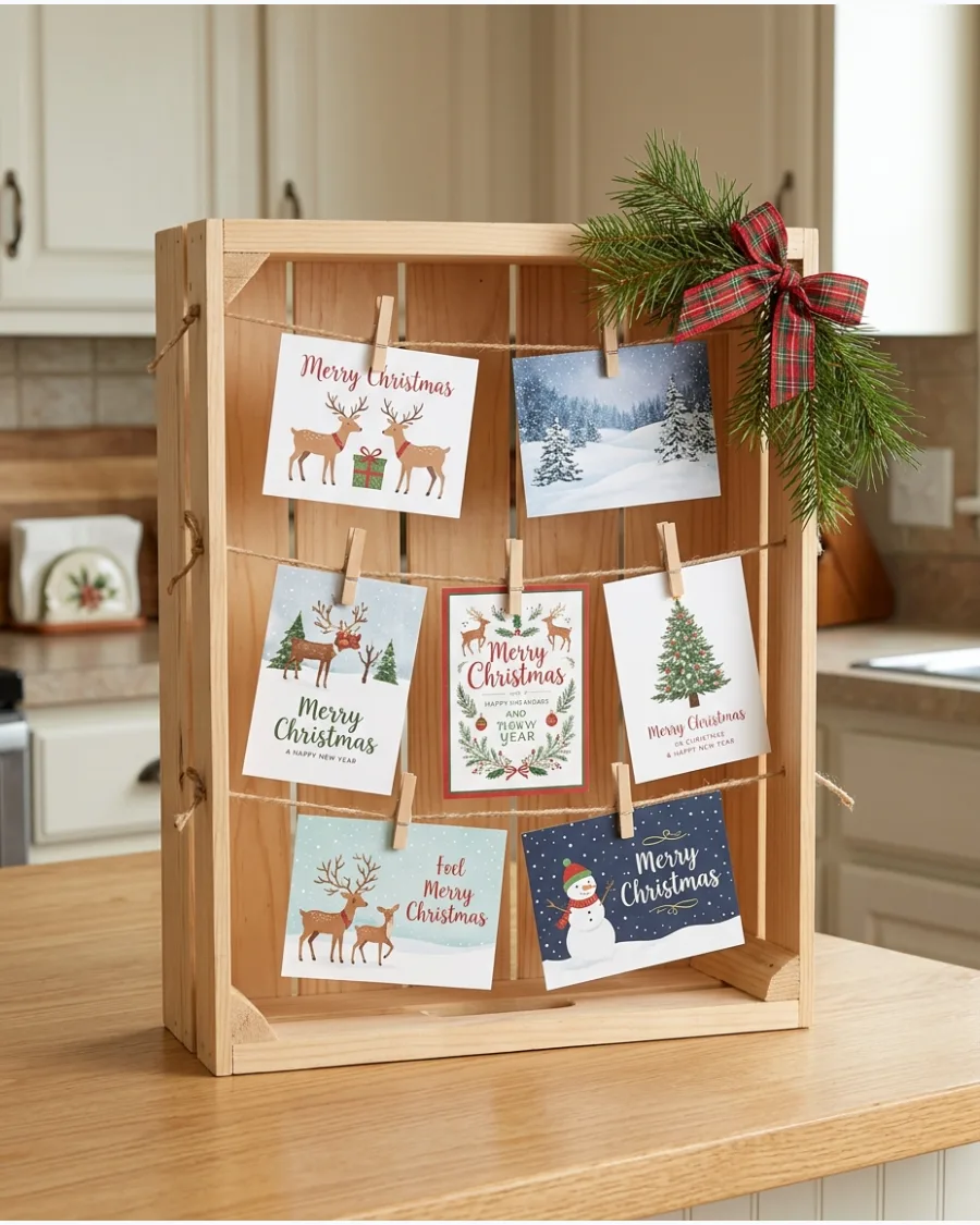 40. Wooden Crate Christmas Card Display