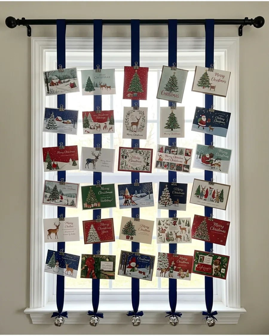 45. Christmas Card Curtain Display