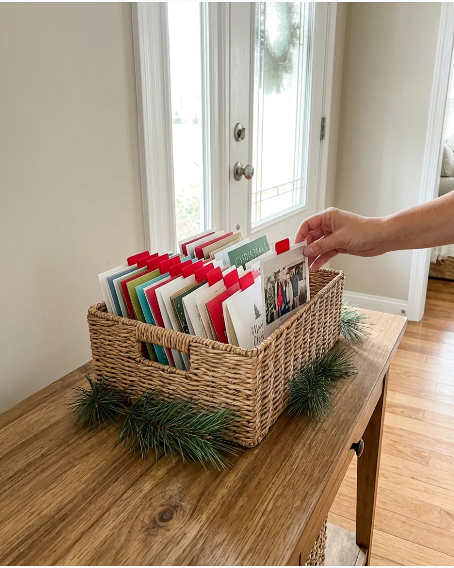 46. Christmas Card Basket Display