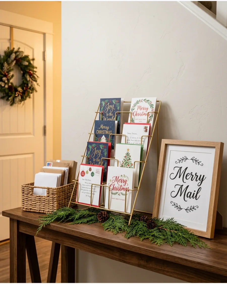 48. Christmas Card Entryway Console Display