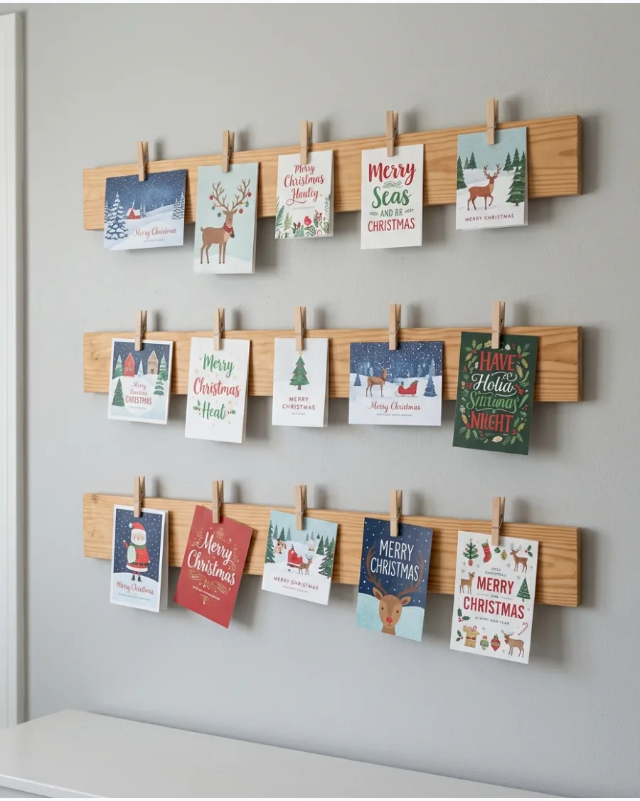 8. Wood Slat Christmas Card Display