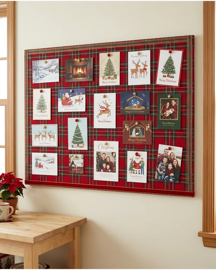 9. Cork Board Christmas Card Display