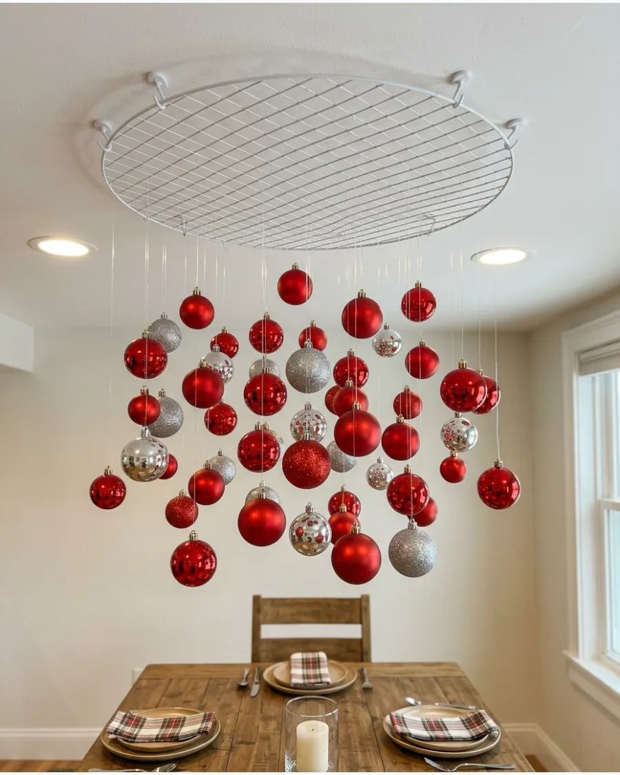 1. Christmas Ornament Cloud Above the Dining Table