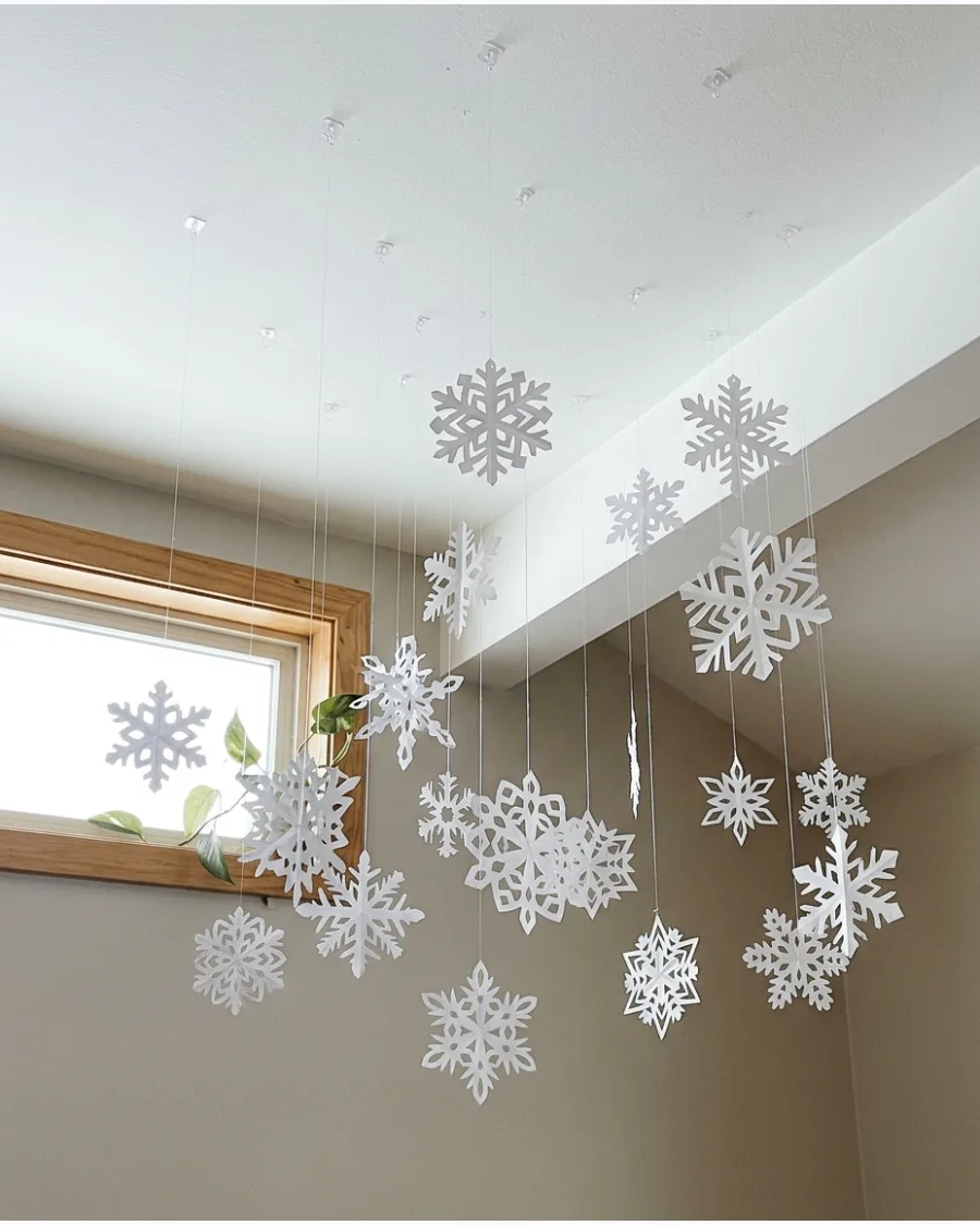 11. Hanging Paper Snowflake Ceiling