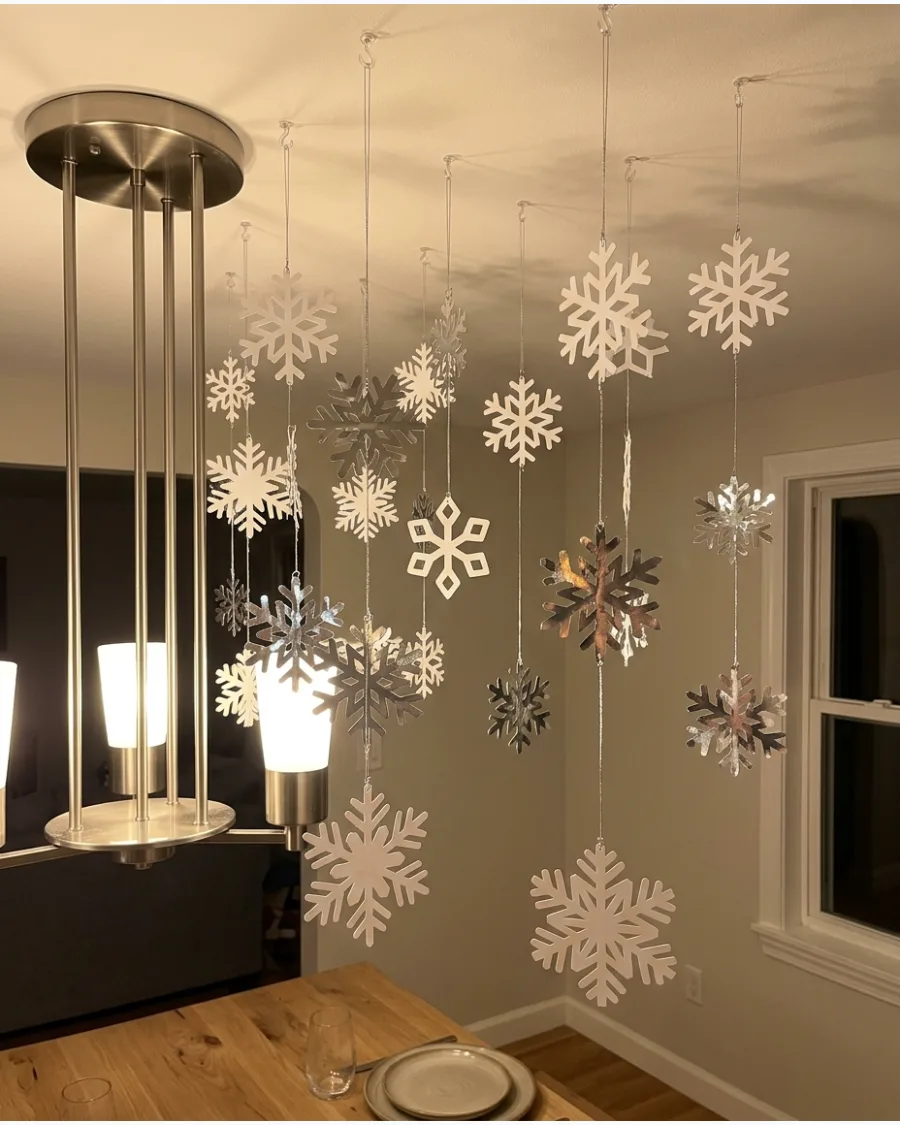 14. White and Silver Snowflake Ceiling