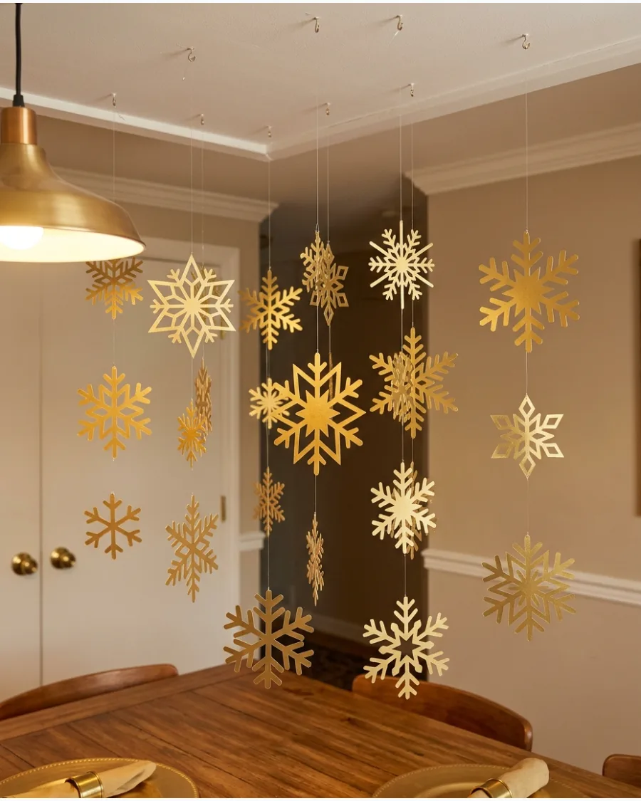 15. Gold Snowflake Christmas Ceiling