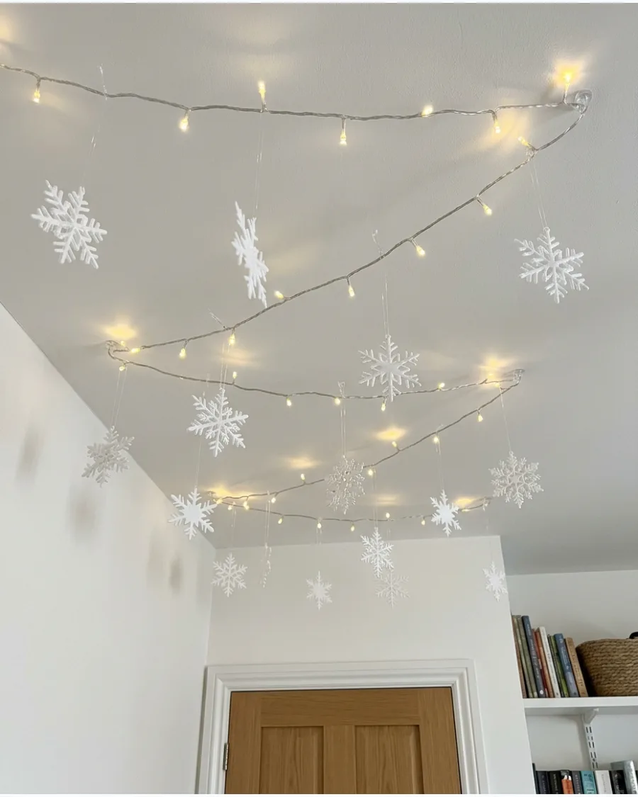 19. Snowflake Ceiling With Fairy Lights
