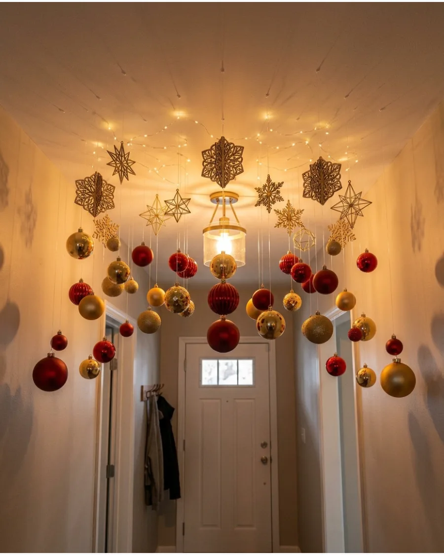 2. Red and Gold Hanging Ornament Ceiling