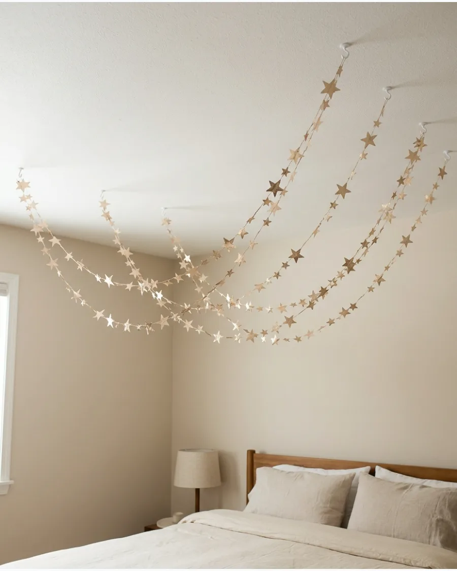 24. Champagne Gold Star Garland Ceiling
