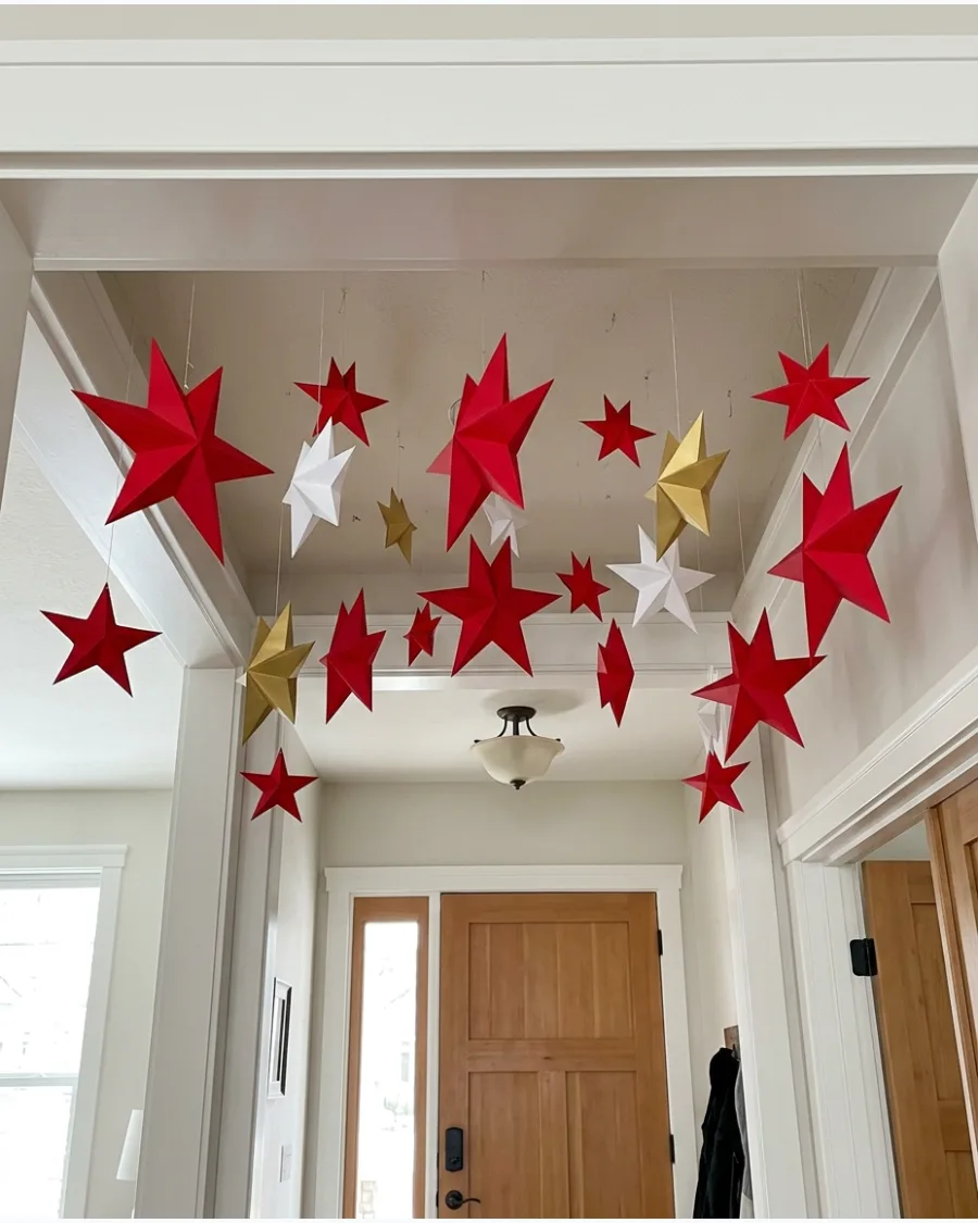25. Red Christmas Star Ceiling
