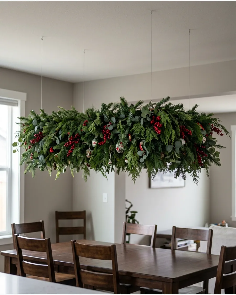 32. Christmas Greenery Ceiling Canopy