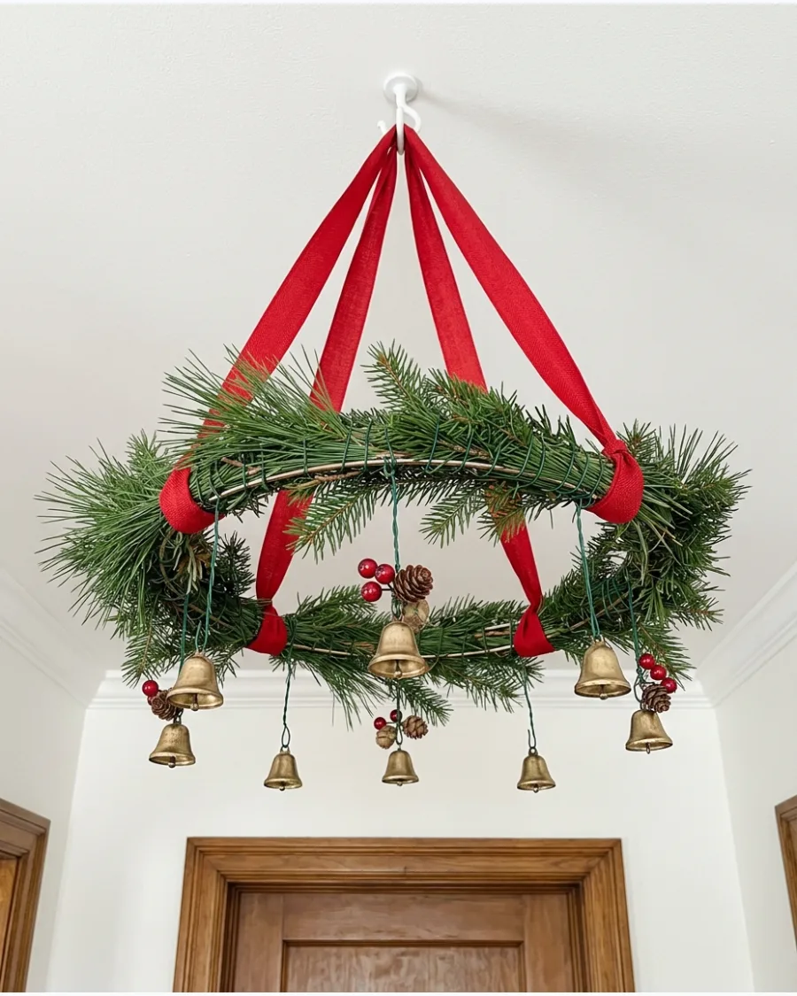 33. Hanging Christmas Greenery Chandelier
