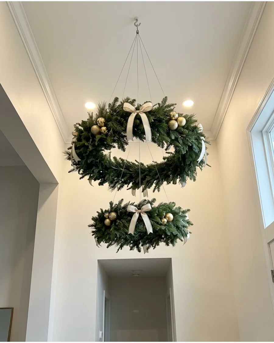 35. Double Christmas Wreath Ceiling Installation
