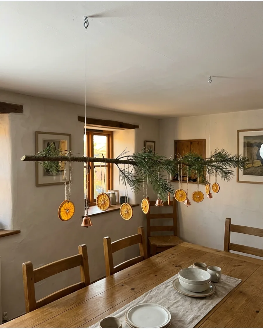 39. Hanging Pine Branch Christmas Ceiling